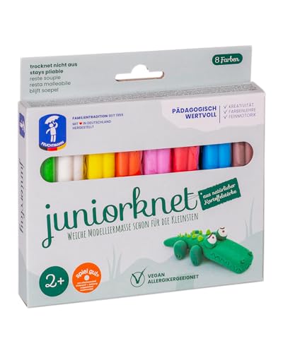 Feuchtmann JUNiORKNET Basic | Knetset 8 x 33g weiche Kinderknete in Stangen | vegane glutenfreie Spielknete | Nicht trocknende Knete | ungiftige Modelliermasse Kinder | ab 2 Jahren von Feuchtmann