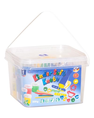 Feuchtmann KINDER SOFT KNETE Knetpresse I 4 x 80g weiche Kinderknete, Schablonen, Ausstechformen, Modellierwerkzeuge I lufttrocknende Knetmasse im Set von Feuchtmann