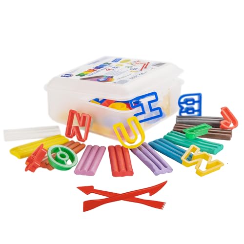 Feuchtmann SCHUL-KNET - Vorschul-Knet-Set 49-teilig, 400g Kinderknete mit Buchstaben, Zahlen und Werkzeugen, vegane glutenfreie Spielknete, Nicht trocknende, ungiftige Modelliermasse von Feuchtmann