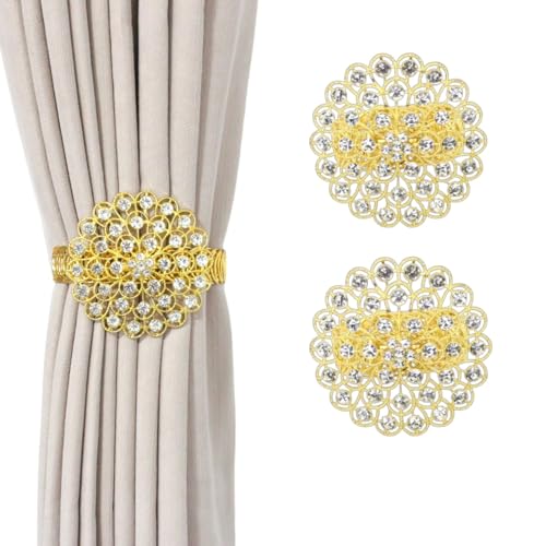 Vorhang-Raffhalter, 2 Stück, glitzernde Kristallblumen-Vorhang-Raffhalter, ohne Bohren, Schnallenclips mit glänzenden künstlichen Diamanten, Federdraht-Design für Zuhause, Büro, Fensterdekoration Vorhang-Raffhalter, 2 Stück, glitzernde Kristallblumen-Vorhang-Raffhalter, ohne Bohren, Schnallenclips mit glänzenden künstlichen Diamanten, Federdraht-Design für Zuhause, Büro, Fensterdekoration von Feufen