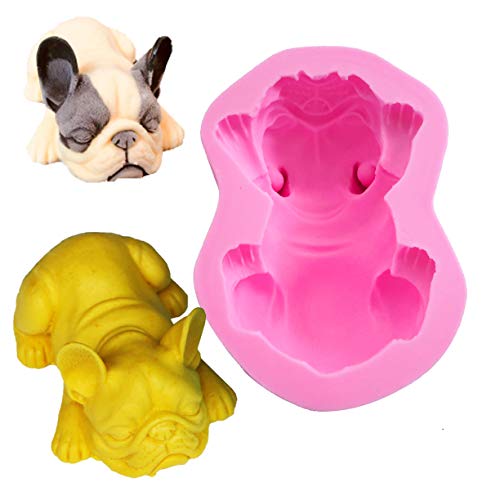 Fewo 3D-Silikonform mit französischer Bulldogge, für Fondant, Schokolade, Süßigkeiten, Kuchen, Dekoration, Kerze, Seife, Lotion, Bar, Wachsmalstift, Schmelzpflaster, Polymerton von Fewo