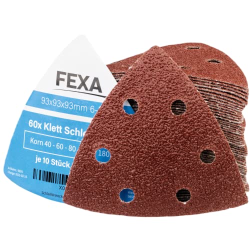 Fexa Dreieckschleifpapier - Multitool Schleifpapier Dreieckschleifer Schleifpapier Multischleifer - 93 x 93 x 93 mm, 40-240 Korn, 6-Loch, 60 Stück Fexa Dreieckschleifpapier - Multitool Schleifpapier Dreieckschleifer Schleifpapier Multischleifer - 93 x 93 x 93 mm, 40-240 Korn, 6-Loch, 60 Stück von Fexa