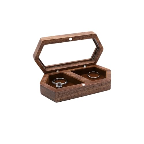 Feyarl Ringbox Holz für Zwei Ringe Ringschatulle aus Walnussholz mit Samtfutter und Magnetverschluss Schmuckkästchen für Verlobung Hochzeit Jahrestag von Feyarl