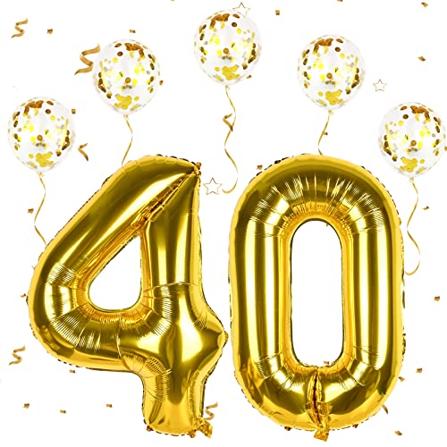 Gold Luftballon Zahlen 40, XXL Folienballon Zahl in 40" - 101cm Geburtstagsdeko mit Gold Konfetti Ballons für Männer Frauen 40. Geburtstagsparty Deko, Jubiläum Dek-fliegt mit Helium (Zahlen 40) von FEYG