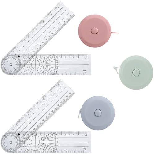 5 Stück Winkelmesser und Massband Körper Set, Goniometer Physiotherapie, PVC Medizinischer Winkelmesser 360° Winkel, Measuring Tape zum Messen von Länge, Brust, Taille usw,150cm/59in von Ffobcca