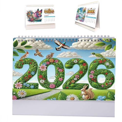 DIY Diamond Art Painting 2026 Tischkalender Ornament, Monatsplaner von Januar 2026 bis Dez. 12 Monatskalender, Tischkalender von 2026. Januar 2026. Dezember für Heimplanung, Geschenk für Herz-Menschen von Fgbetcv