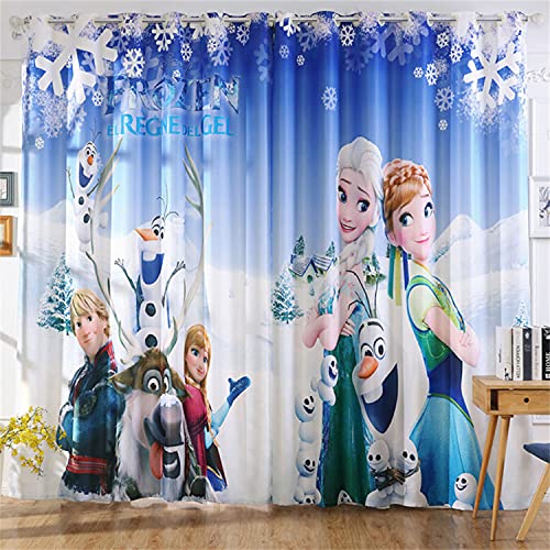 Fgolphd Anime Frozen Verdunkelungsvorhang-Set, Anna Und ELSA Olaf 3D-Druck Vorhänge Für Kinderzimmer Blickdicht Für Dekoration Wohnzimmer Schlafzimmer (150×166(BxH),11) von Fgolphd
