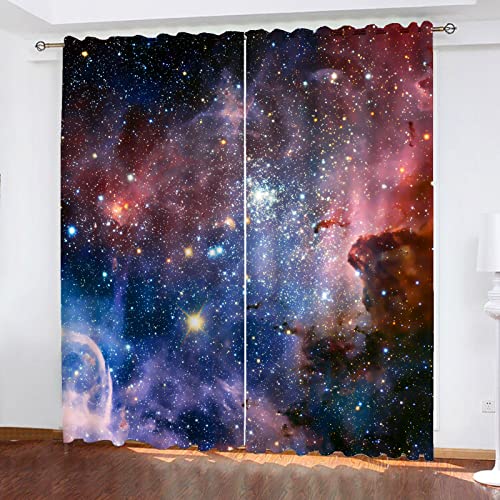 Fgolphd Kinder Blickdichte Vorhänge Galaxie Sternenhimmel Vorhänge Für Jungen Mädchen Weich Atmungsaktiv Microfaser Fenstervorhang (3,183 × 160 cm) von Fgolphd