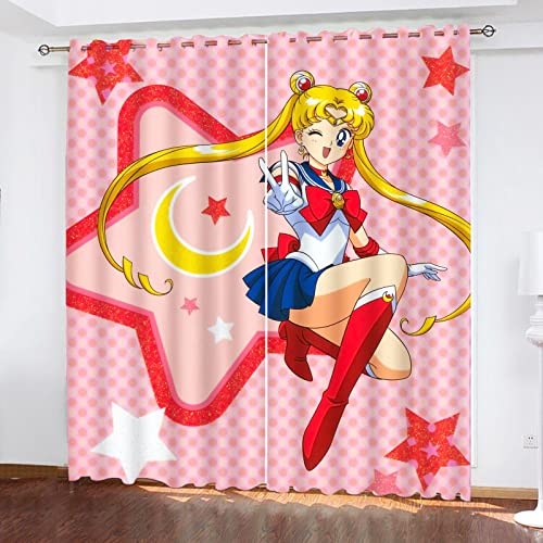 Fgolphd Sailor Moon Verdunkelungsvorhänge Für Jungen Und Mädchen Schlafzimmer Kinderzimmer Perforierte Vorhänge (13,280 × 245CM) von Fgolphd