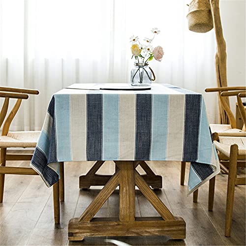 Baumwolle Leinen Nähen Quaste Tischdecke gestreift dreifarbige rechteckige Tischdecke für Küche Essen Tischdekoration, Blau, 135x220cm/53 x 86 Zoll von Fhberni