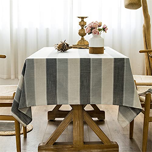 Baumwolle Leinen Nähen Quaste Tischdecke gestreift dreifarbige rechteckige Tischdecke für Küche Essen Tischdekoration, Grau, 135x180cm/53 x 70 Zoll von Fhberni