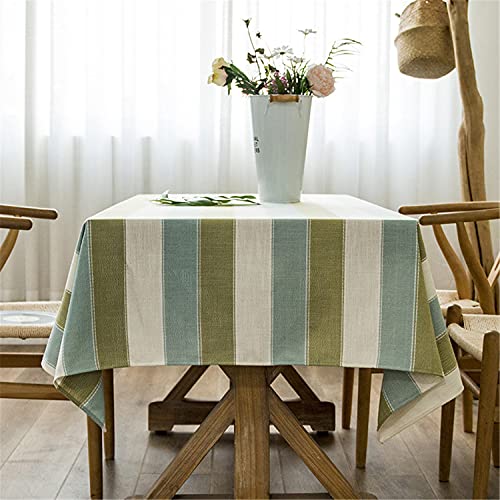 Baumwolle Leinen Nähen Quaste Tischdecke gestreift dreifarbige rechteckige Tischdecke für Küche Essen Tischdekoration, Grün, 135x180cm/53 x 70 Zoll von Fhberni