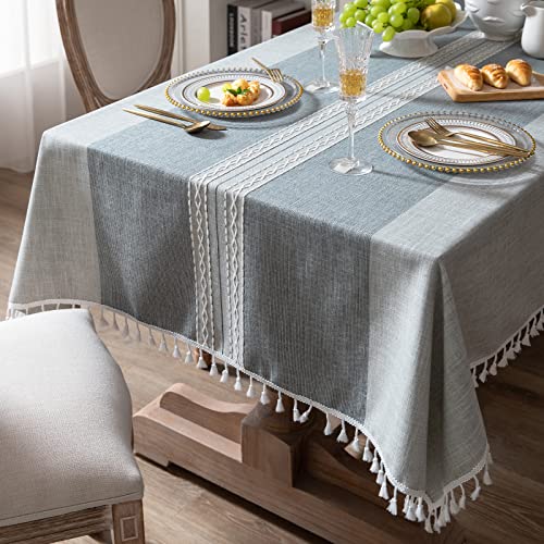 Bestickte rechteckige Tischdecke Kariert Rustikal Knitterfrei Stoff Tischdecke für Küche Essen Party Urlaub, Grau gestreift, 140 x 180 cm von Fhberni