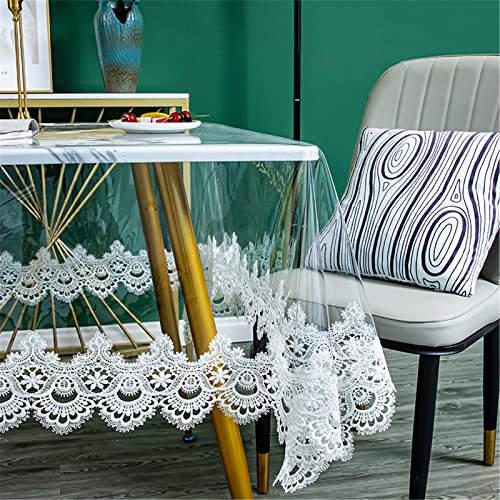 Klare Kunststoff Rechteck Tischdecke Wasserdichtes Vinyl PVC Tischdecke Bestickte Spitze Rand Transparente Tischabdeckung für die Küche im Freien und im Inneren verwendet-150x200 cml, Weiß Klare Kunststoff Rechteck Tischdecke Wasserdichtes Vinyl PVC Tischdecke Bestickte Spitze Rand Transparente Tischabdeckung für die Küche im Freien und im Inneren verwendet-150x200 cml, Weiß von Fhberni