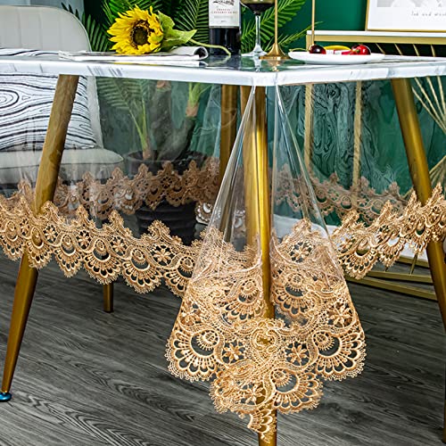 Klare Kunststoff Rund Tischdecke Wasserdichtes Vinyl PVC Tischdecke Bestickte Spitze Rand Transparente Tischabdeckung für die Küche im Freien und im Inneren verwendet-Rund 110 cm, Braun Klare Kunststoff Rund Tischdecke Wasserdichtes Vinyl PVC Tischdecke Bestickte Spitze Rand Transparente Tischabdeckung für die Küche im Freien und im Inneren verwendet-Rund 110 cm, Braun von Fhberni