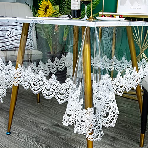 Klare Kunststoff Rund Tischdecke Wasserdichtes Vinyl PVC Tischdecke Bestickte Spitze Rand Transparente Tischabdeckung für die Küche im Freien und im Inneren verwendet-Rund 130 cm, Weiß Klare Kunststoff Rund Tischdecke Wasserdichtes Vinyl PVC Tischdecke Bestickte Spitze Rand Transparente Tischabdeckung für die Küche im Freien und im Inneren verwendet-Rund 130 cm, Weiß von Fhberni