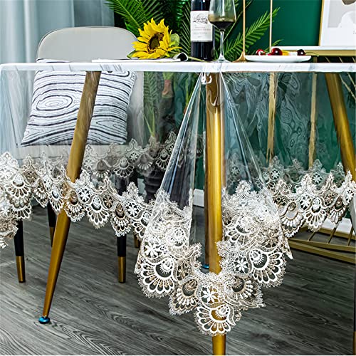 Klare Kunststoff Rund Tischdecke Wasserdichtes Vinyl PVC Tischdecke Bestickte Spitze Rand Transparente Tischabdeckung für die Küche im Freien und im Inneren verwendet-Rund 150 cm, Blumen2 Klare Kunststoff Rund Tischdecke Wasserdichtes Vinyl PVC Tischdecke Bestickte Spitze Rand Transparente Tischabdeckung für die Küche im Freien und im Inneren verwendet-Rund 150 cm, Blumen2 von Fhberni