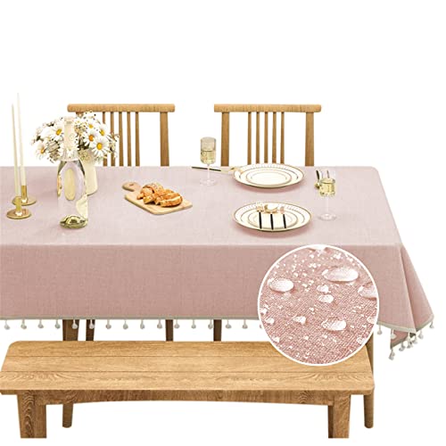 Rechteckige solide Tischdecke wasserdicht spritzwassergeschützt Tischdecke Stoff Tischabdeckung für Küche Essen im Freien und im Innenbereich verwenden (rosa, 140x180cm/55 x 70 Zoll) von Fhberni
