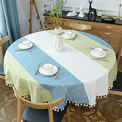 Runde Quaste Plaid Tischdecke, Heavy Weight Baumwolle Leinen Stoff Tischdecke für Küche, Essen, Tischdekoration, Blau & Grün, 160 cm Rund Runde Quaste Plaid Tischdecke, Heavy Weight Baumwolle Leinen Stoff Tischdecke für Küche, Essen, Tischdekoration, Blau & Grün, 160 cm Rund von Fhberni