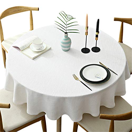 Schwere Runde Tischdecke, Dekorative Einfarbige Tischdecke, Baumwolle Leinen Tischdecke für Küche Esszimmer Haus Tischdekoration, Creme, Rund - 120 cm von Fhberni