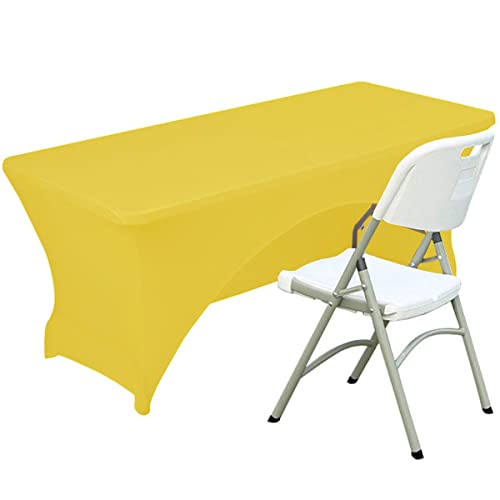 Spandex Tischdecke Ausgestattete Polyester Tischdecke Stretch Tischdecke Tischdecke Offene Rückseite – 6 Fuß/183 cm, Gelb von Fhberni