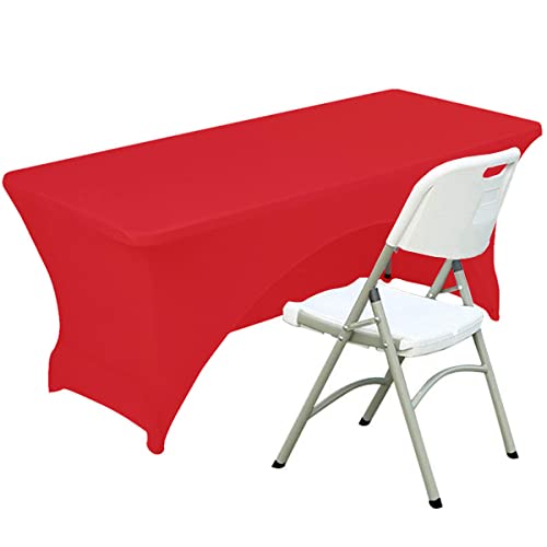 Spandex Tischdecke Ausgestattete Polyester Tischdecke Stretch Tischdecke Tischdecke Offene Rückseite – 6 Fuß/183 cm, Rot Spandex Tischdecke Ausgestattete Polyester Tischdecke Stretch Tischdecke Tischdecke Offene Rückseite – 6 Fuß/183 cm, Rot von Fhberni