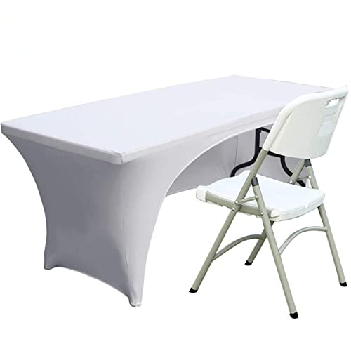 Spandex Tischdecke Fitting Polyester Tischdecke Stretch Tischdecke Tischplatte Offene Rückseite - 5FT/153CM, Weiß von Fhberni