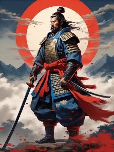5D Diamond Painting Samurai Diamant Painting Bilder Malen Nach Zahlen Erwachsene Diamond Art Erwachsene Full Drill DIY AI Diamant Kunst Malerei Kreuzstich Bilder Home Wand Dekor Geschenk 40x50cm von Fheeao