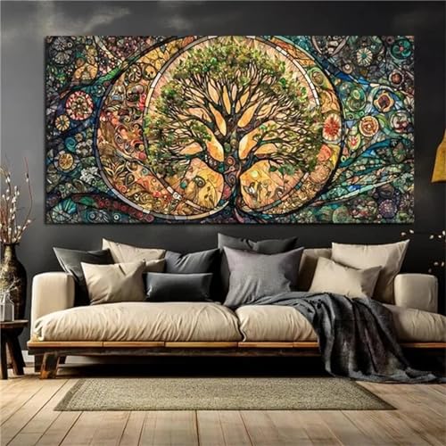 Fheeao Diamond Painting Lebensbaum Diamant Painting Bilder Erwachsene XXL Groß Retro Diamond Art Painting 5D DIY Full Drill Diamant Kunst Stickerei Kreuzstich Gemälde Set Wand Art Home Dekor 115x50cm von Fheeao