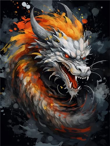 Malen nach Zahlen Erwachsene Drachen DIY Ölmalerei Tier Malen nach Zahlen Kinder Kits, auf Leinwand Acrylmalerei Nach Zahlen mit Pinseln Leinwand, Zimmer Deko Wohnzimmer Gifts,40x50cm (Rahmenlos) von Fheeao