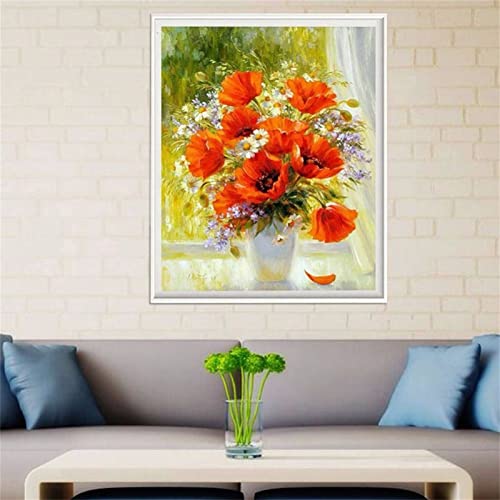 Rote Blumen Diamond Painting Set, 5D Diamant Painting Bilder Erwachsene Kinder DIY Mosaikherstellung Zubehör Voll Set, Diamant Malerei Art Craft für Home Wand Décor Gemälde Geschenk 55x70cm Z-1341 von Fheeao