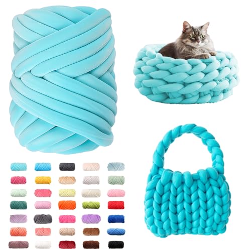 Fhlprte Armstricken Wolle 500g/25m, Dicke Wolle Garn,Wolle zum armstricken Chunky Yarn Schlauchgarn Häkelwolle Isländische für Anfänger, Decken, Tasche, Handstrickgarn (Aqua Blau) von Fhlprte