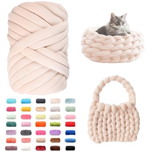 Fhlprte Armstricken Wolle 500g/25m, Dicke Wolle Garn,wolle zum armstricken Chunky Yarn Schlauchgarn Häkelwolle Isländische für Anfänger, Decken, Tasche, Handstrickgarn (Beige) von Fhlprte