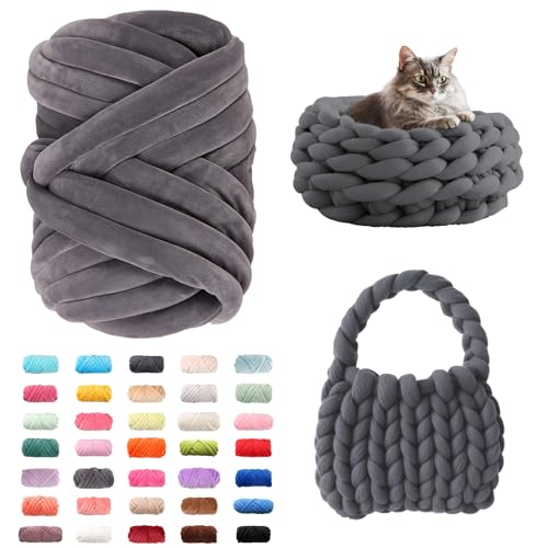 Fhlprte Armstricken Wolle 500g/25m, Dicke Wolle Garn,wolle zum armstricken Chunky Yarn Schlauchgarn Häkelwolle Isländische für Anfänger, Decken, Tasche, Handstrickgarn (Dunkelgrau) von Fhlprte