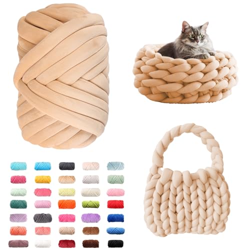 Fhlprte Armstricken Wolle 500g/25m, Dicke Wolle Garn,wolle zum armstricken Chunky Yarn Schlauchgarn Häkelwolle Isländische für Anfänger, Decken, Tasche, Handstrickgarn (Eiergelb) von Fhlprte