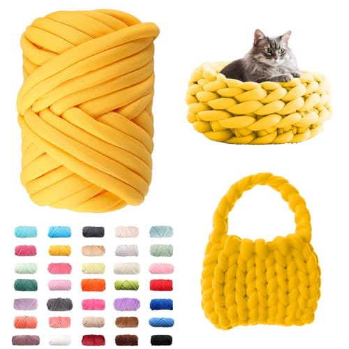 Fhlprte Armstricken Wolle 500g/25m, Dicke Wolle Garn,wolle zum armstricken Chunky Yarn Schlauchgarn Häkelwolle Isländische für Anfänger, Decken, Tasche, Handstrickgarn (Golden) von Fhlprte