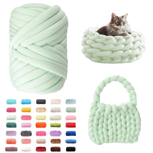 Fhlprte Armstricken Wolle 500g/25m, Dicke Wolle Garn,wolle zum armstricken Chunky Yarn Schlauchgarn Häkelwolle Isländische für Anfänger, Decken, Tasche, Handstrickgarn (Hellgrün) von Fhlprte