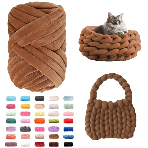 Fhlprte Armstricken Wolle 500g/25m, Dicke Wolle Garn,wolle zum armstricken Chunky Yarn Schlauchgarn Häkelwolle Isländische für Anfänger, Decken, Tasche, Handstrickgarn (Karamell) von Fhlprte