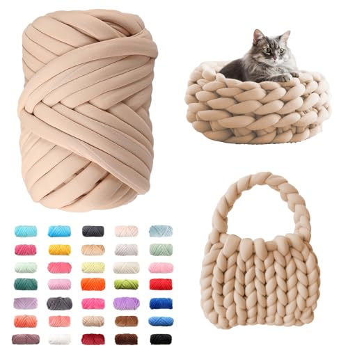 Fhlprte Armstricken Wolle 500g/25m, Dicke Wolle Garn,wolle zum armstricken Chunky Yarn Schlauchgarn Häkelwolle Isländische für Anfänger, Decken, Tasche, Handstrickgarn (Khaki) von Fhlprte