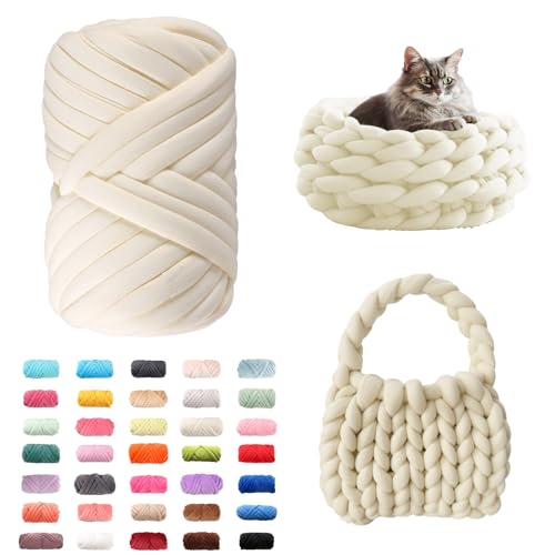Fhlprte Armstricken Wolle 500g/25m, Dicke Wolle Garn,wolle zum armstricken Chunky Yarn Schlauchgarn Häkelwolle Isländische für Anfänger, Decken, Tasche, Handstrickgarn (Milchig Weiß) von Fhlprte