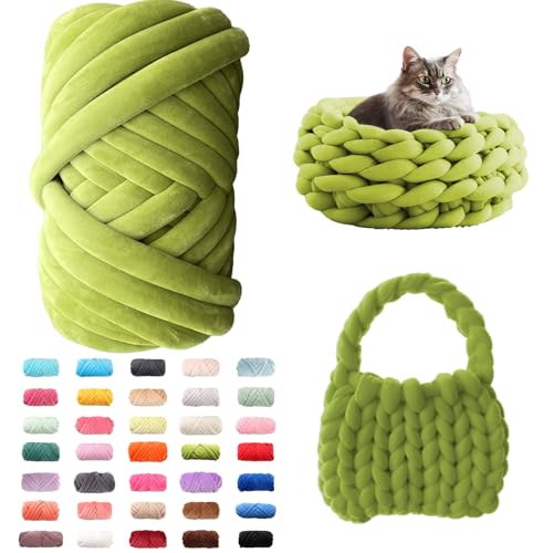 Fhlprte Armstricken Wolle 500g/25m, Dicke Wolle Garn,wolle zum armstricken Chunky Yarn Schlauchgarn Häkelwolle Isländische für Anfänger, Decken, Tasche, Handstrickgarn (Olivgrün) von Fhlprte