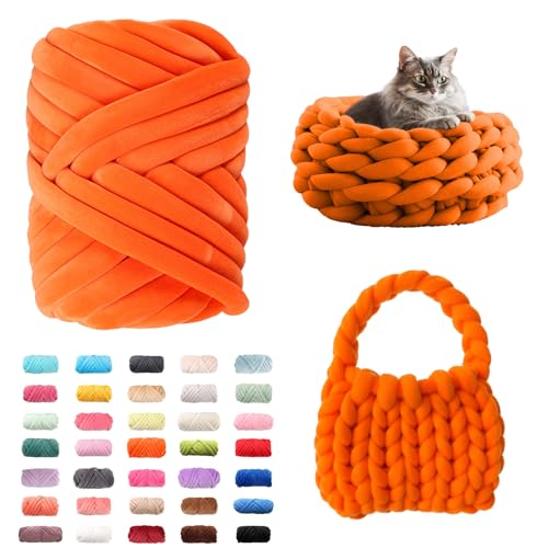 Fhlprte Armstricken Wolle 500g/25m, Dicke Wolle Garn,wolle zum armstricken Chunky Yarn Schlauchgarn Häkelwolle Isländische für Anfänger, Decken, Tasche, Handstrickgarn (Orange rot) von Fhlprte