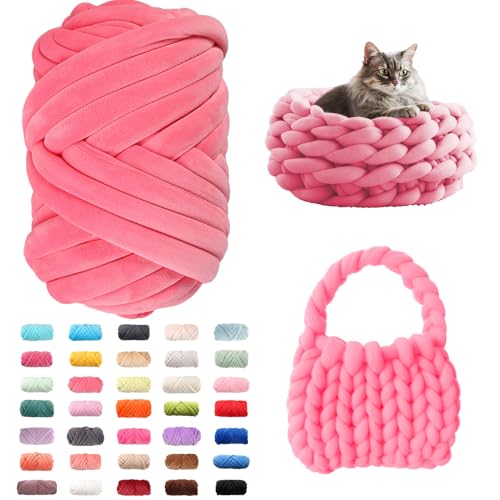 Fhlprte Armstricken Wolle 500g/25m, Dicke Wolle Garn,wolle zum armstricken Chunky Yarn Schlauchgarn Häkelwolle Isländische für Anfänger, Decken, Tasche, Handstrickgarn (Pfirsichrot) von Fhlprte