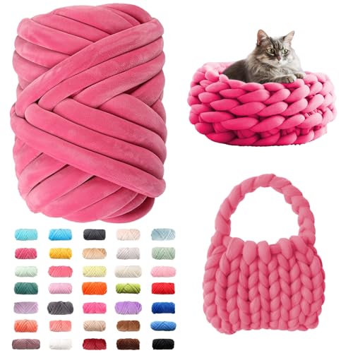 Fhlprte Armstricken Wolle 500g/25m, Dicke Wolle Garn,wolle zum armstricken Chunky Yarn Schlauchgarn Häkelwolle Isländische für Anfänger, Decken, Tasche, Handstrickgarn (Pink) von Fhlprte