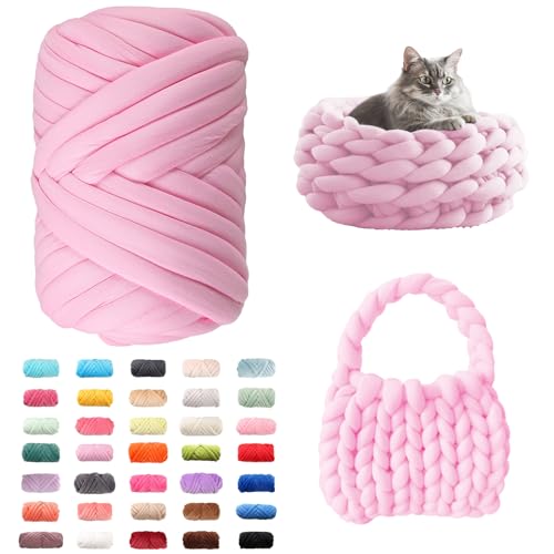 Fhlprte Armstricken Wolle 500g/25m, Dicke Wolle Garn,wolle zum armstricken Chunky Yarn Schlauchgarn Häkelwolle Isländische für Anfänger, Decken, Tasche, Handstrickgarn (Rosa) von Fhlprte