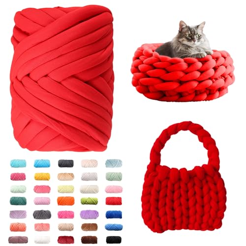 Fhlprte Armstricken Wolle 500g/25m, Dicke Wolle Garn,wolle zum armstricken Chunky Yarn Schlauchgarn Häkelwolle Isländische für Anfänger, Decken, Tasche, Handstrickgarn (Rot) von Fhlprte