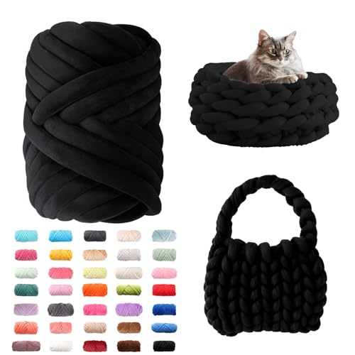Fhlprte Armstricken Wolle 500g/25m, Dicke Wolle Garn,wolle zum armstricken Chunky Yarn Schlauchgarn Häkelwolle Isländische für Anfänger, Decken, Tasche, Handstrickgarn (Schwarz) von Fhlprte