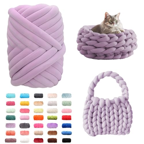Fhlprte Armstricken Wolle 500g/25m, Dicke Wolle Garn,wolle zum armstricken Chunky Yarn Schlauchgarn Häkelwolle Isländische für Anfänger, Decken, Tasche, Handstrickgarn (Taro Violett) von Fhlprte