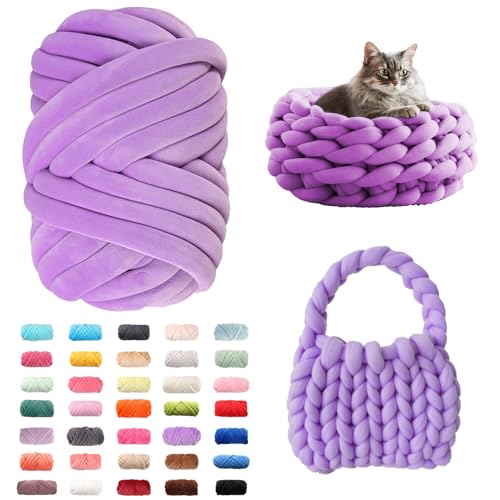 Fhlprte Armstricken Wolle 500g/25m, Dicke Wolle Garn,wolle zum armstricken Chunky Yarn Schlauchgarn Häkelwolle Isländische für Anfänger, Decken, Tasche, Handstrickgarn (Violett) von Fhlprte