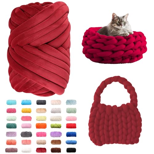 Fhlprte Armstricken Wolle 500g/25m, Dicke Wolle Garn,wolle zum armstricken Chunky Yarn Schlauchgarn Häkelwolle Isländische für Anfänger, Decken, Tasche, Handstrickgarn (Weinrot) von Fhlprte